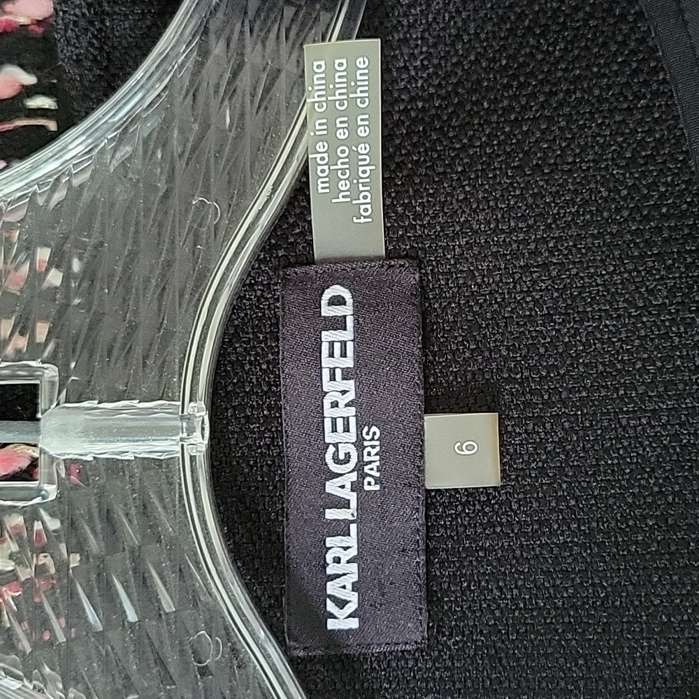 Karl Lagerfeld womens tweed zip up blazer black white pink metallic thre… - Picture 3 of 7